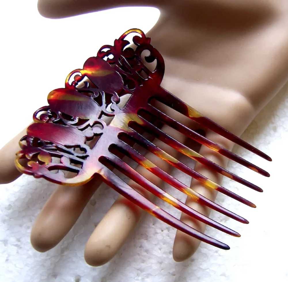 Victorian faux turtle shell hair comb Spanish sty… - image 8
