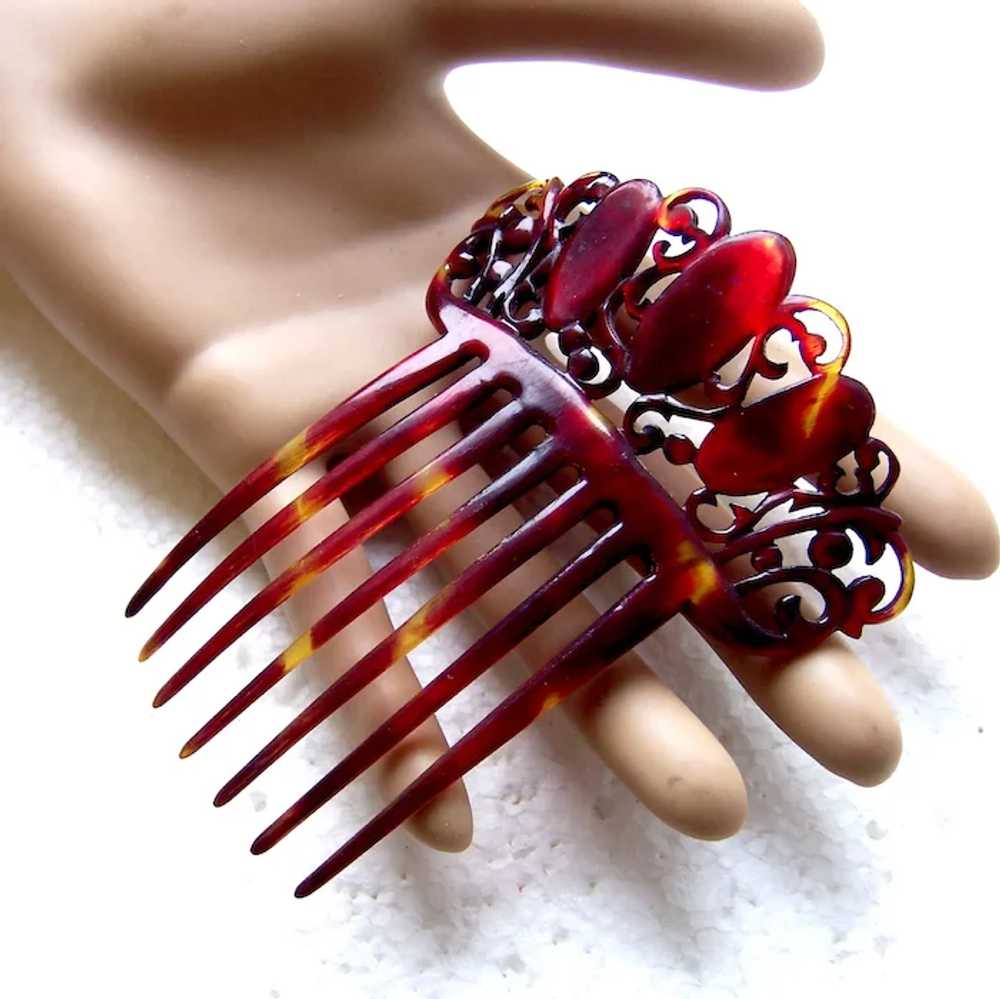 Victorian faux turtle shell hair comb Spanish sty… - image 9