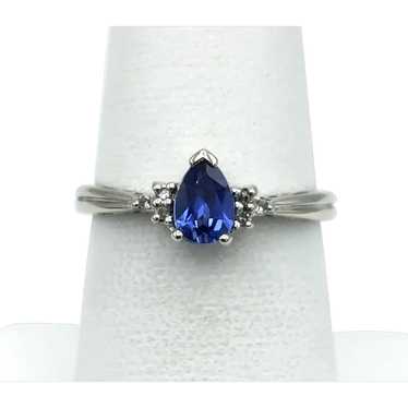 14K White Gold Ceylon Sapphire & Diamond Ring