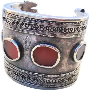 Afghan Tribal Carnelian and Silver Cuff 19th centu