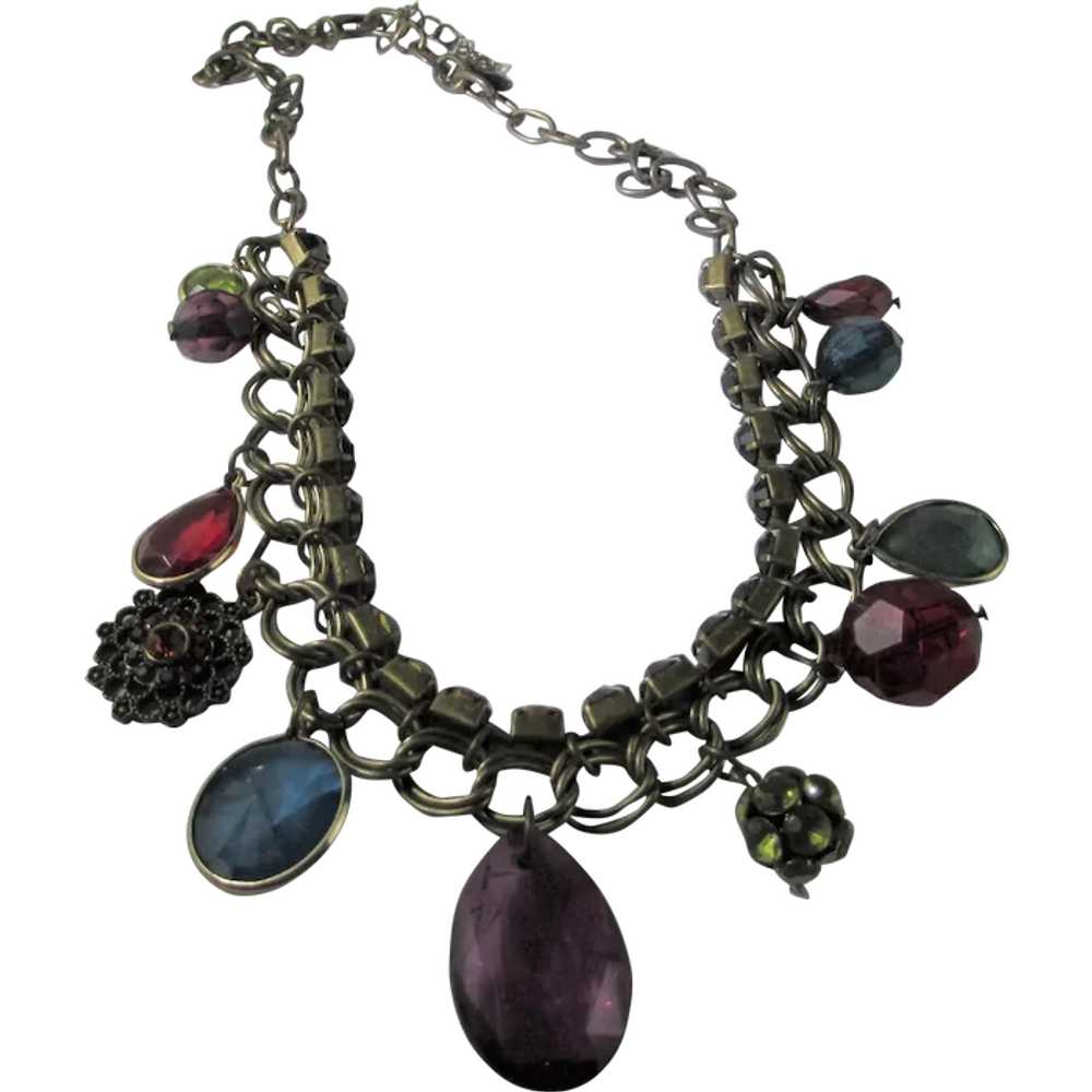 Vintage Bronze Tone Necklace With Black Rhineston… - image 1