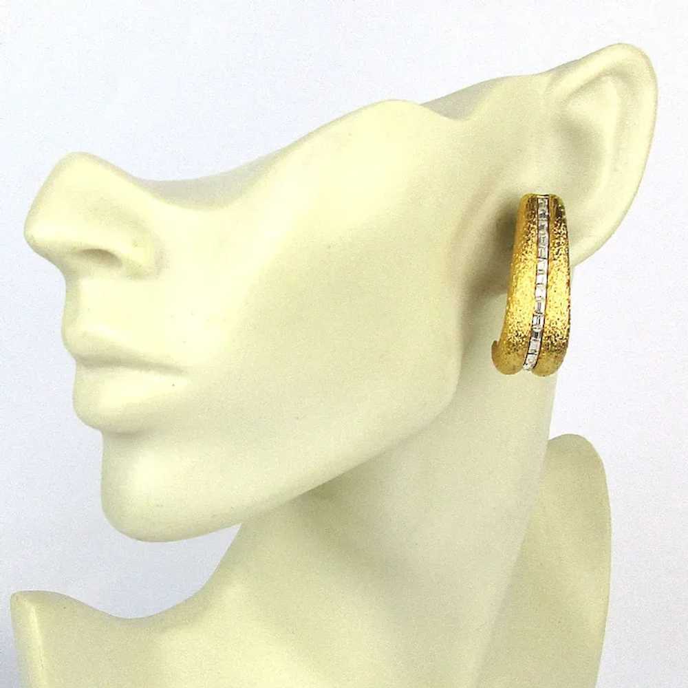 St. John Goldtone Rhinestone Curve Clip Earrings - image 3