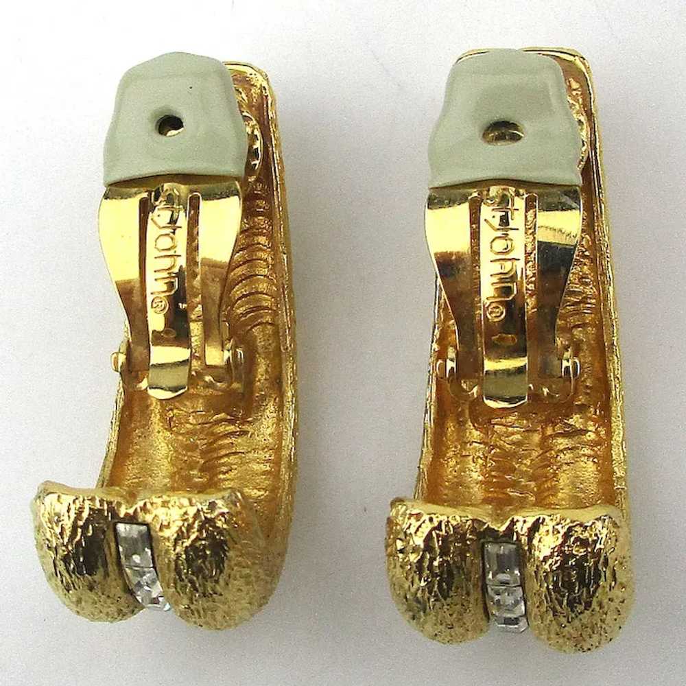 St. John Goldtone Rhinestone Curve Clip Earrings - image 5