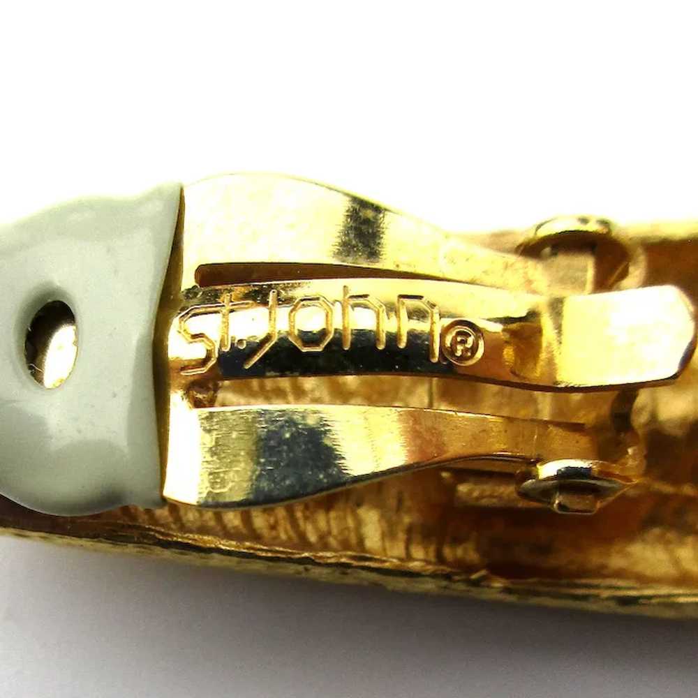 St. John Goldtone Rhinestone Curve Clip Earrings - image 6