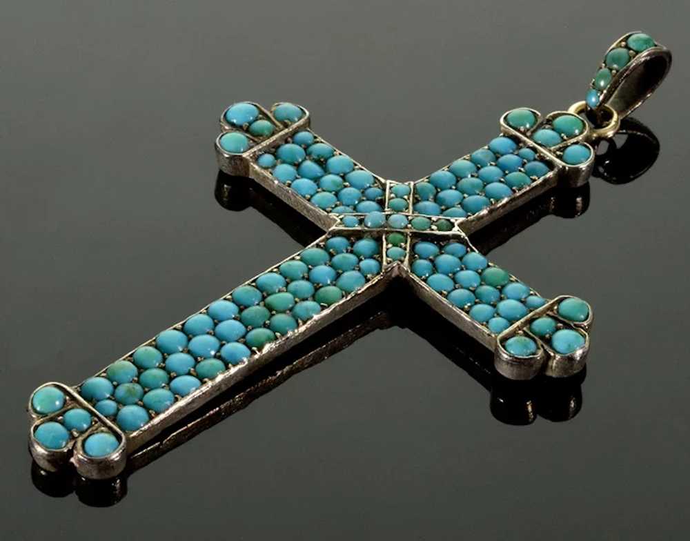 Antique Victorian 9K Gold Turquoise Cross Pendant… - image 4