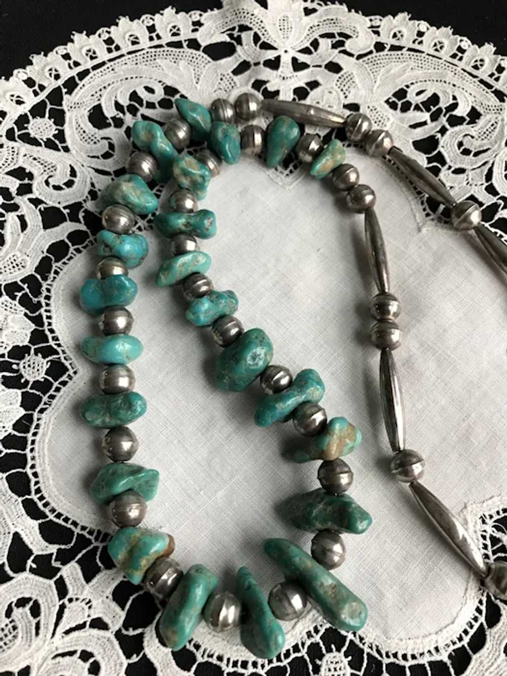 Vintage Navajo Sterling Bead and Turquoise Neckla… - image 2