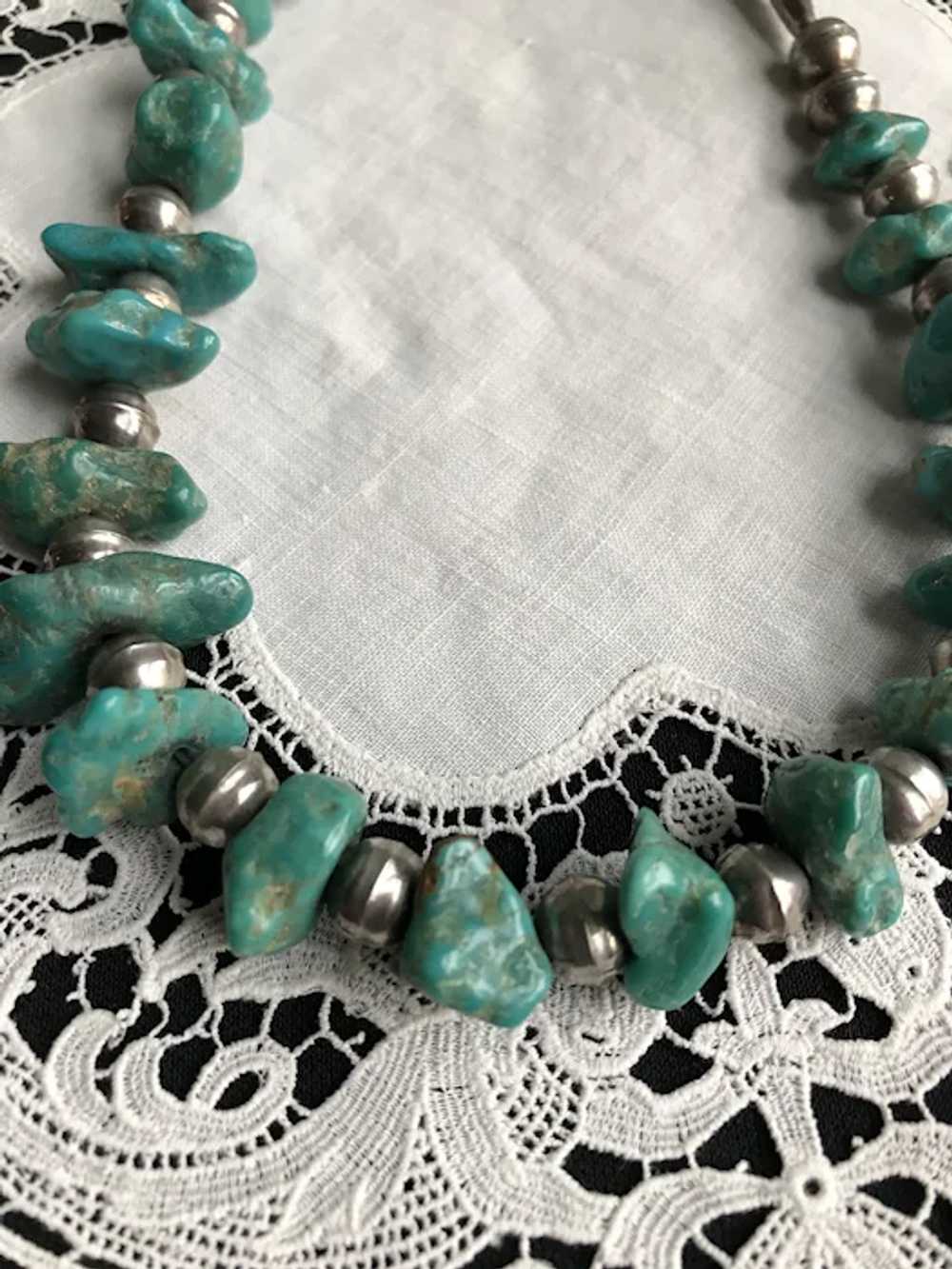 Vintage Navajo Sterling Bead and Turquoise Neckla… - image 3