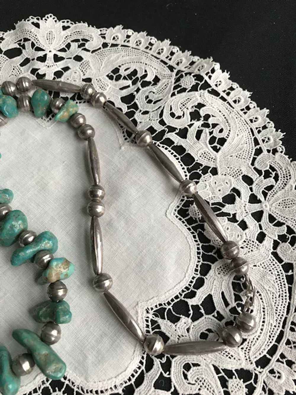 Vintage Navajo Sterling Bead and Turquoise Neckla… - image 4
