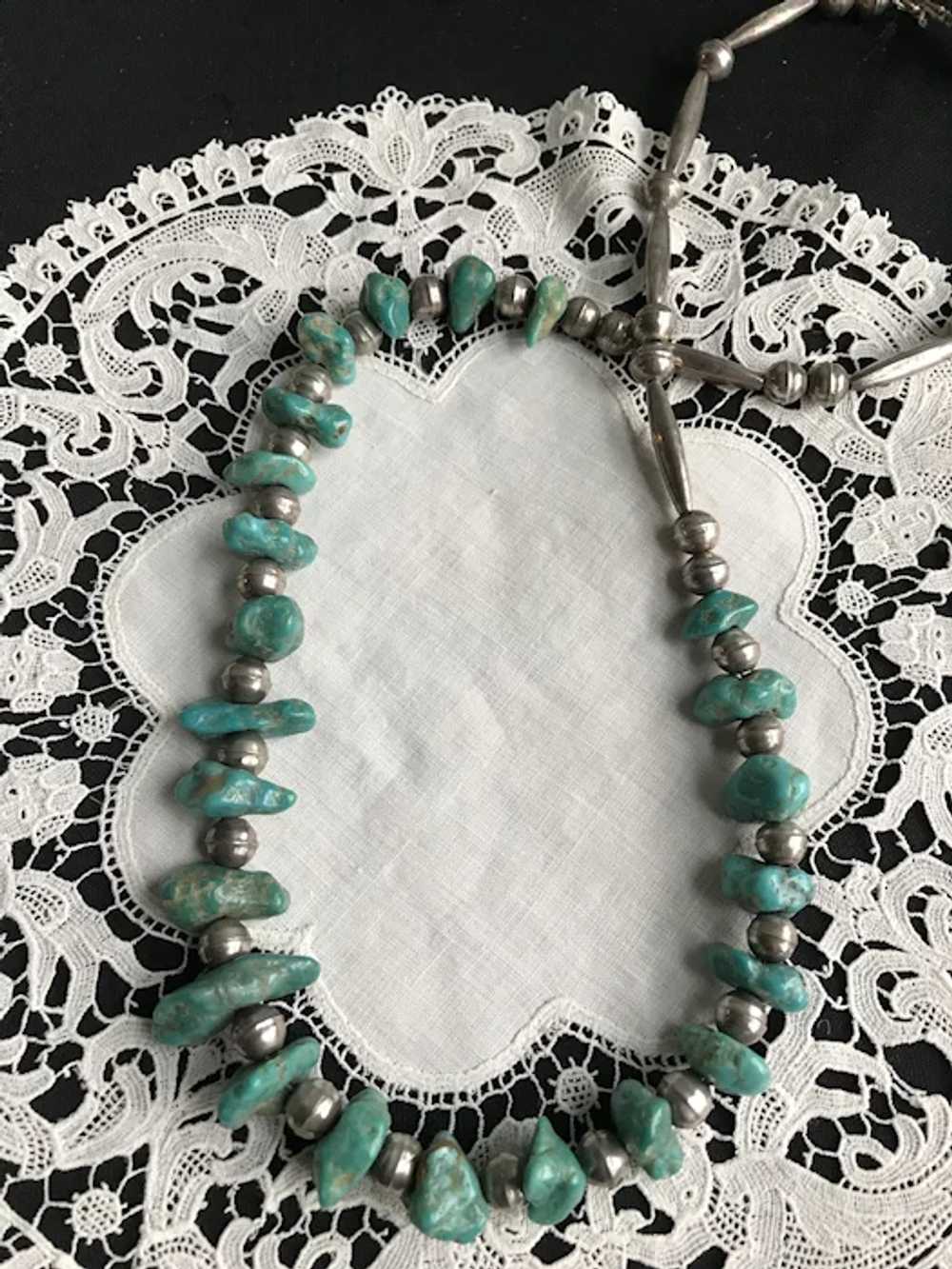 Vintage Navajo Sterling Bead and Turquoise Neckla… - image 6