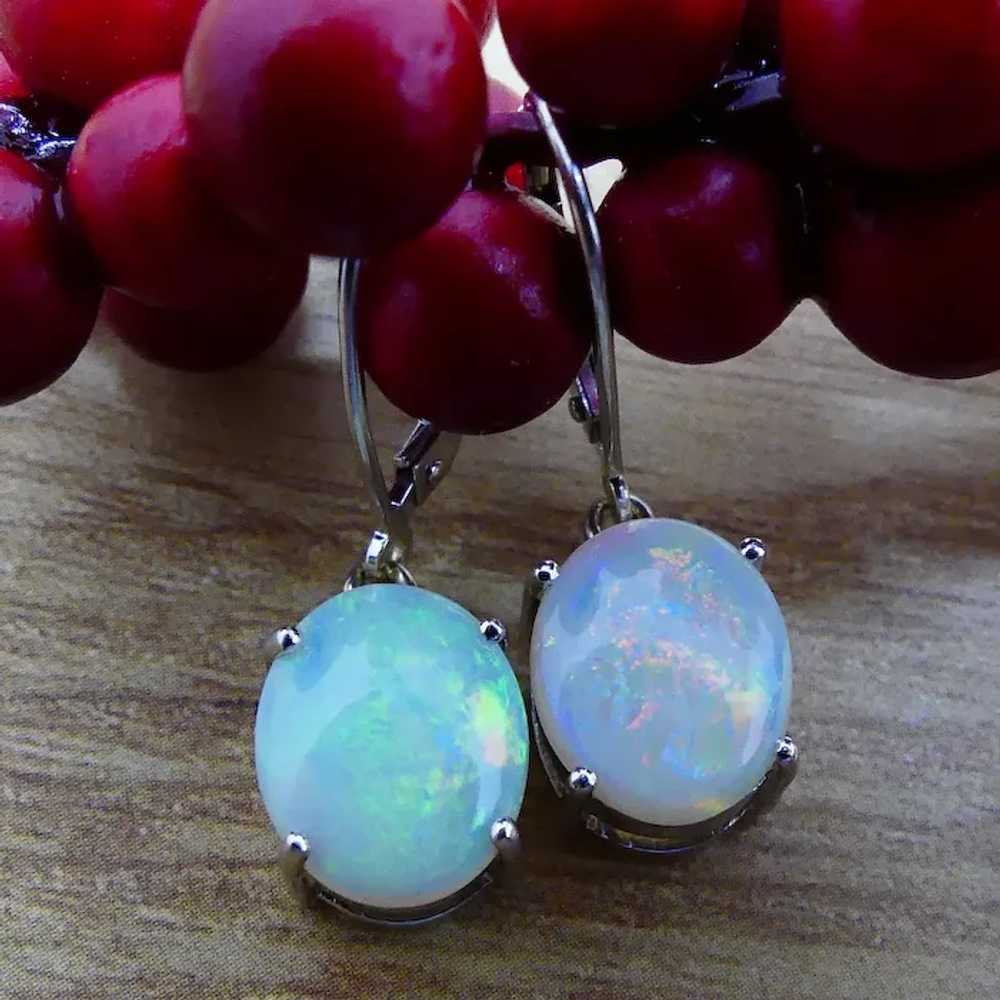 Natural 4ctw Opal Drop Earrings 14K White Gold - … - image 2