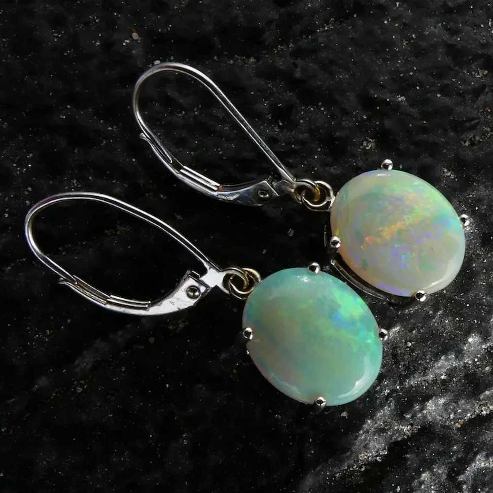 Natural 4ctw Opal Drop Earrings 14K White Gold - … - image 4