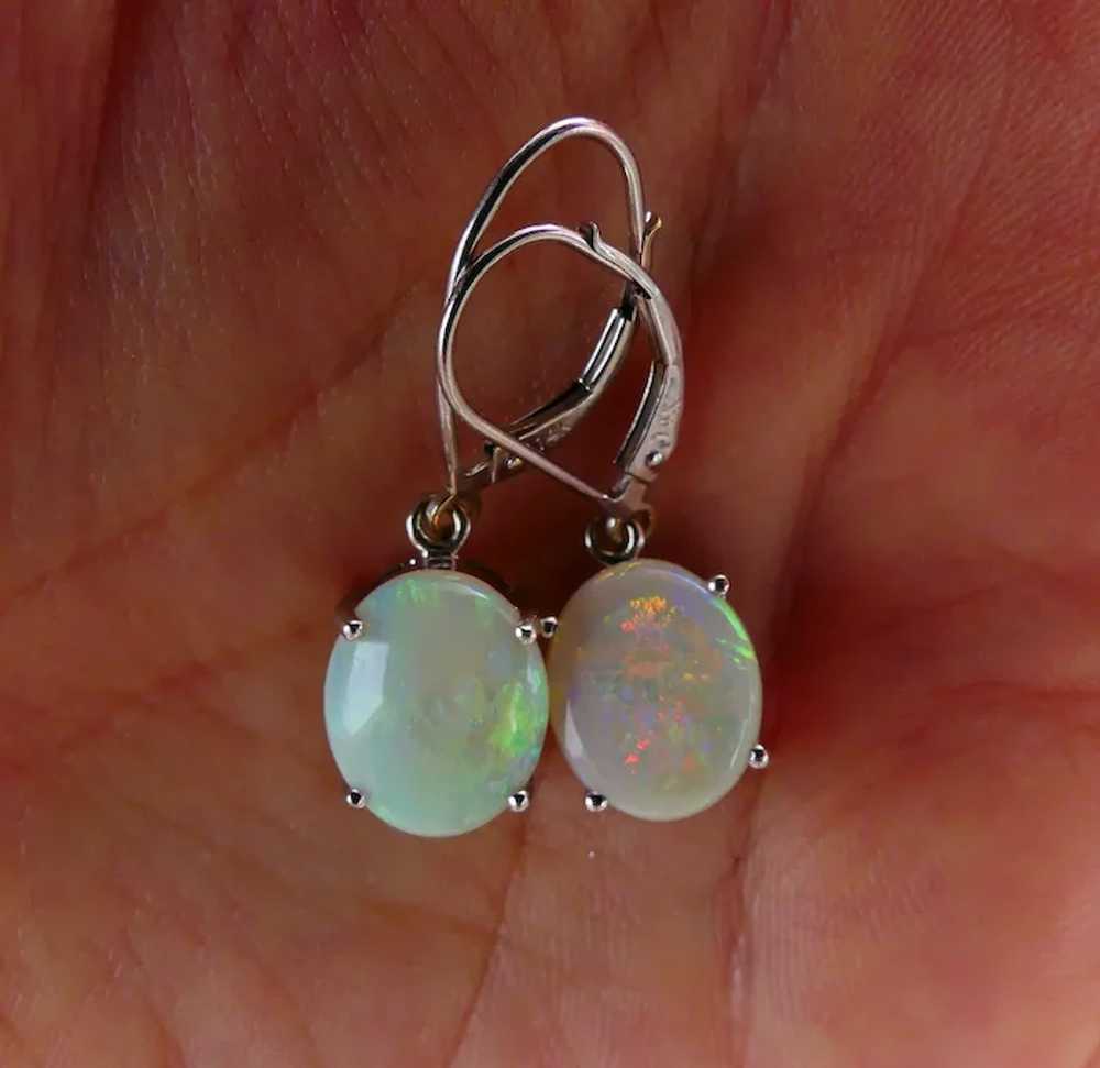 Natural 4ctw Opal Drop Earrings 14K White Gold - … - image 5