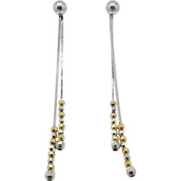 Faceted Bead Dangle Earrings 14K Two-Tone Gold - image 1