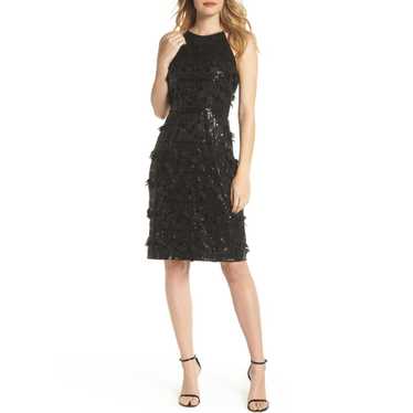 Eliza J Black 3D Floral & Sequin Cocktail Dress