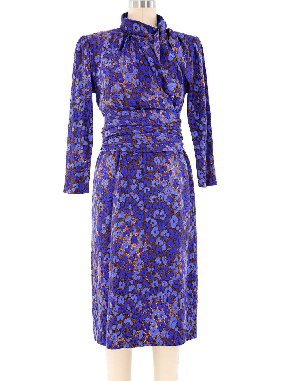 Yves Saint Laurent Blue Leopard Silk Dress - image 1
