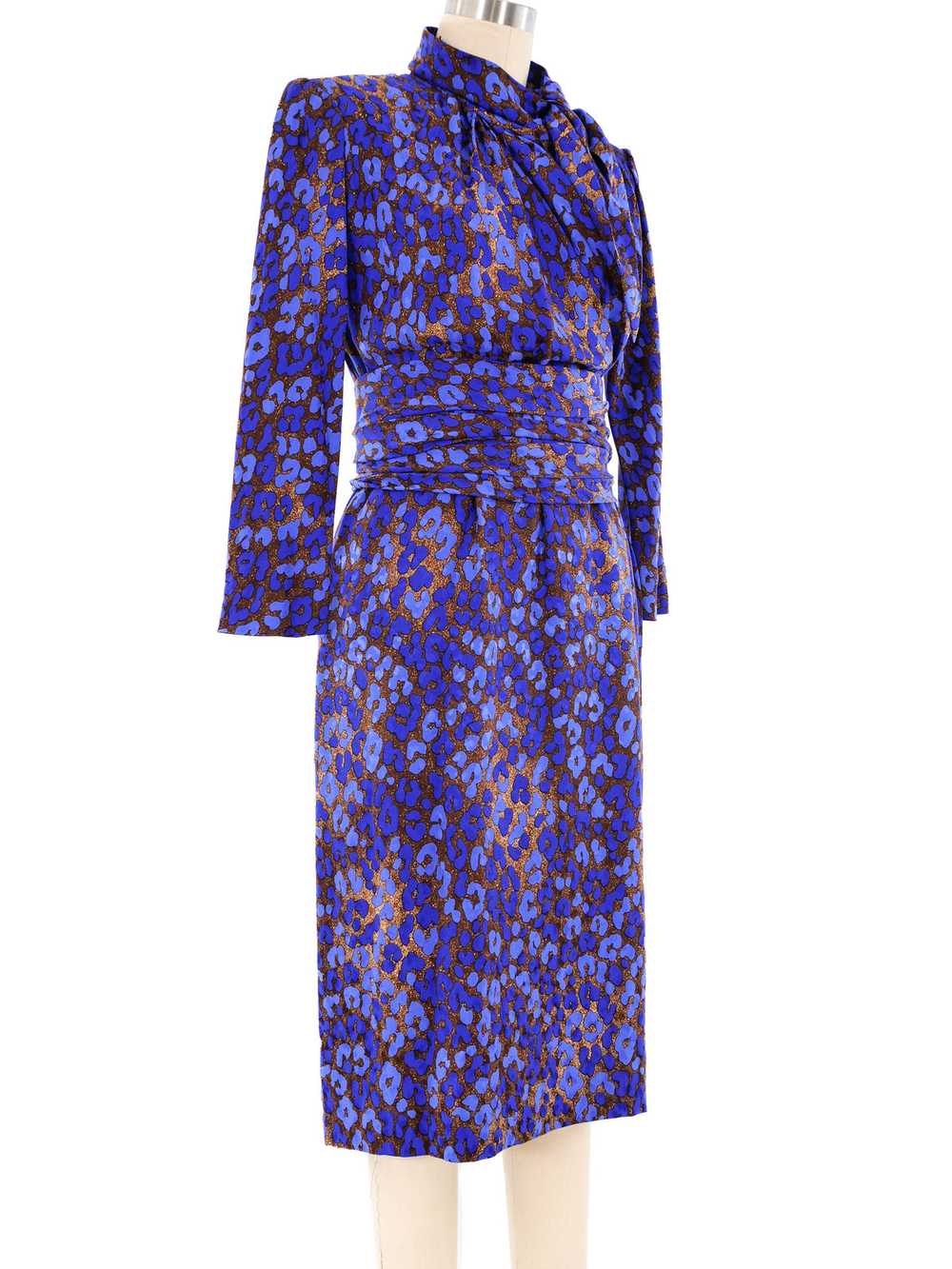 Yves Saint Laurent Blue Leopard Silk Dress - image 3