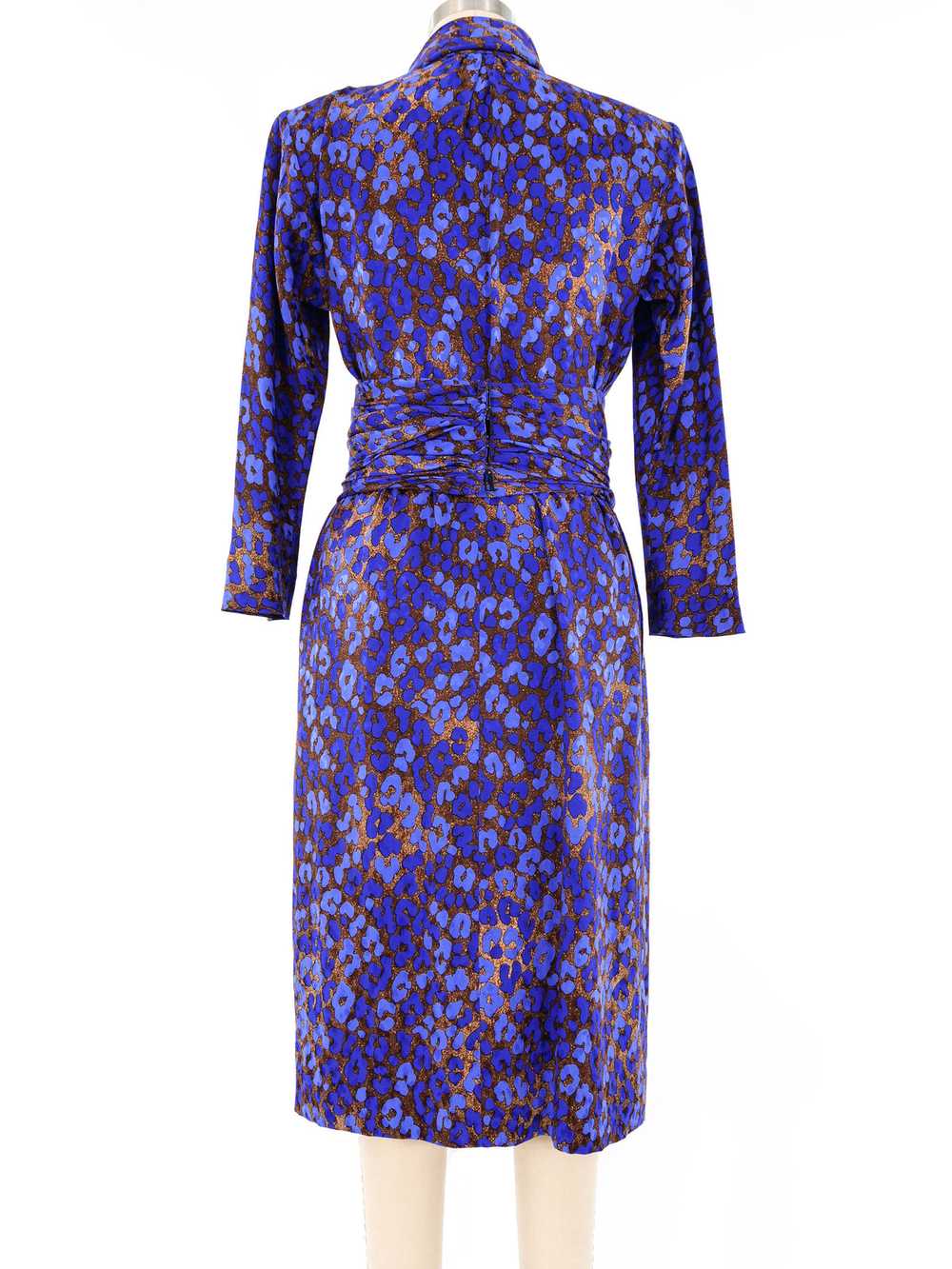 Yves Saint Laurent Blue Leopard Silk Dress - image 4