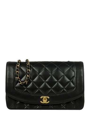 Chanel Black Lambskin Leather Quilted Medium Sing… - image 1