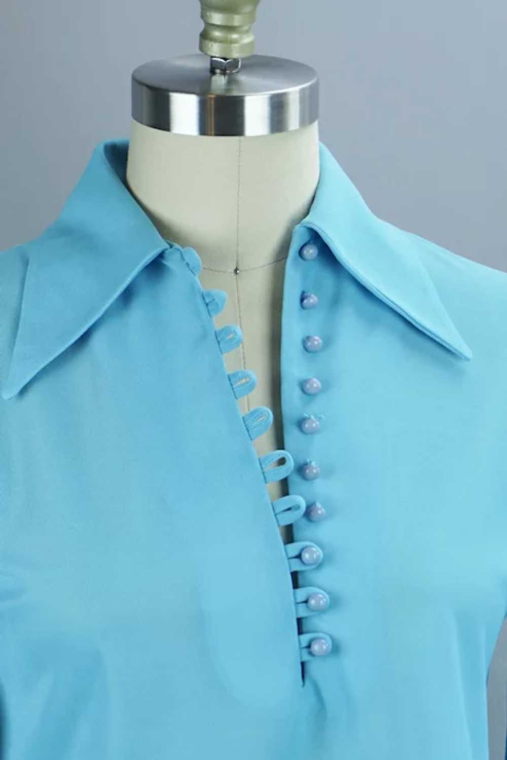 70s Teal Renaissance Style Shirt Blouse - image 8