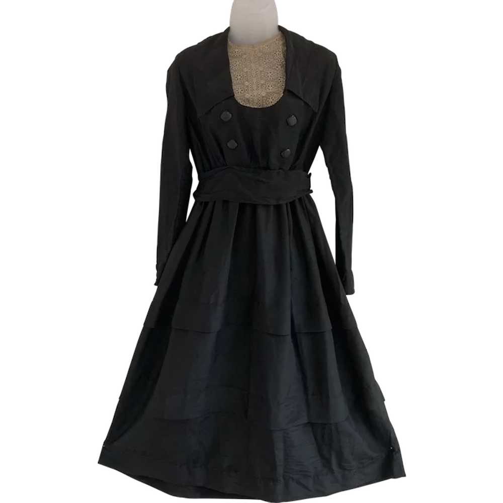 Antique, Early 1900s, Armistice Era Black Dress w… - image 1