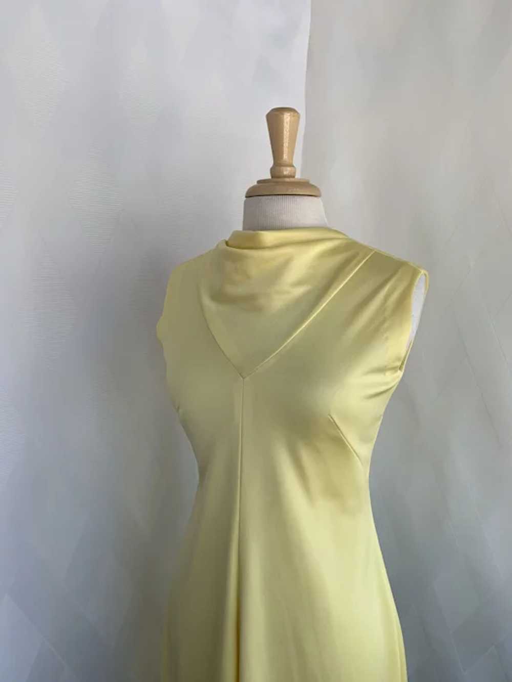 Vintage 1970s Lemon Yellow Silky Knit, Cowl Neck … - image 3