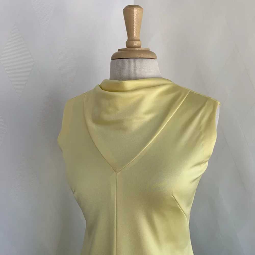 Vintage 1970s Lemon Yellow Silky Knit, Cowl Neck … - image 4