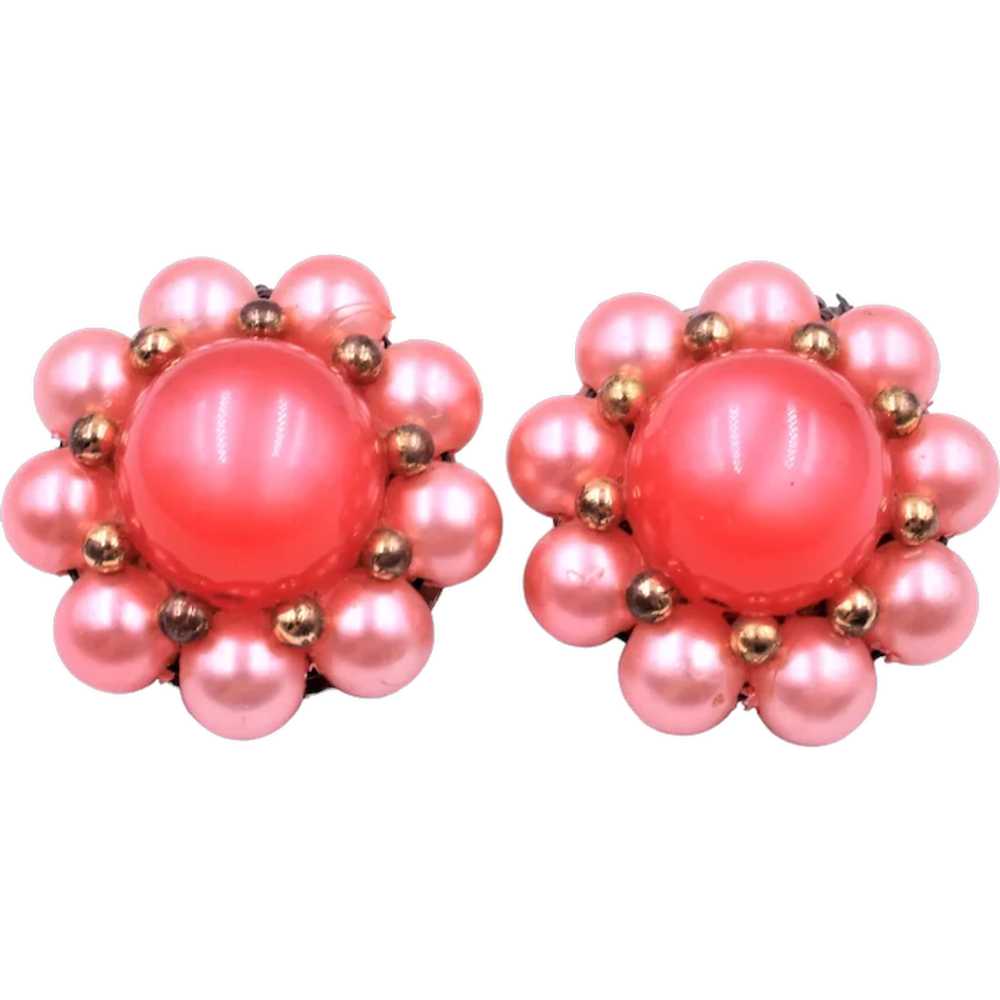 Earrings Pink Moonglow Lucite Domed Bead Earrings - image 1