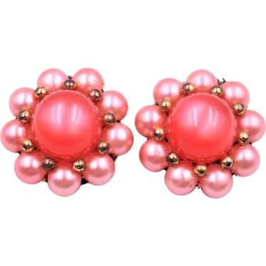 Earrings Pink Moonglow Lucite Domed Bead Earrings - image 1