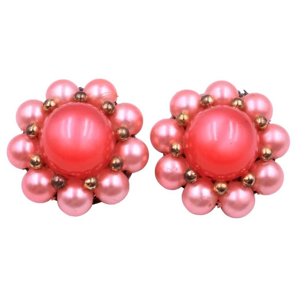 Earrings Pink Moonglow Lucite Domed Bead Earrings - image 2