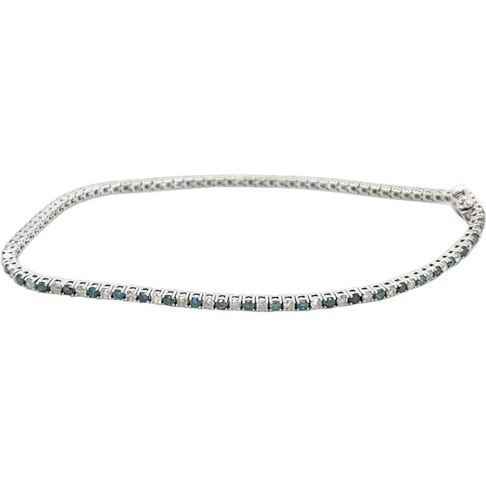 Blue and White Diamond Tennis Bracelet in 18K Whi… - image 1