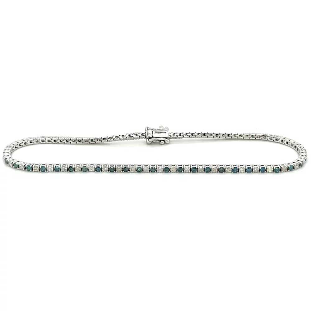 Blue and White Diamond Tennis Bracelet in 18K Whi… - image 2