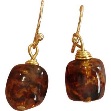 Vintage Faux Tortoise Shell Bead Dangle Drop Earr… - image 1