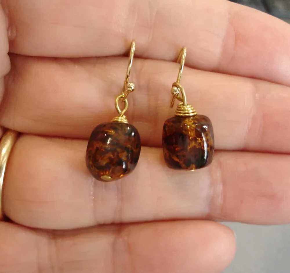 Vintage Faux Tortoise Shell Bead Dangle Drop Earr… - image 2