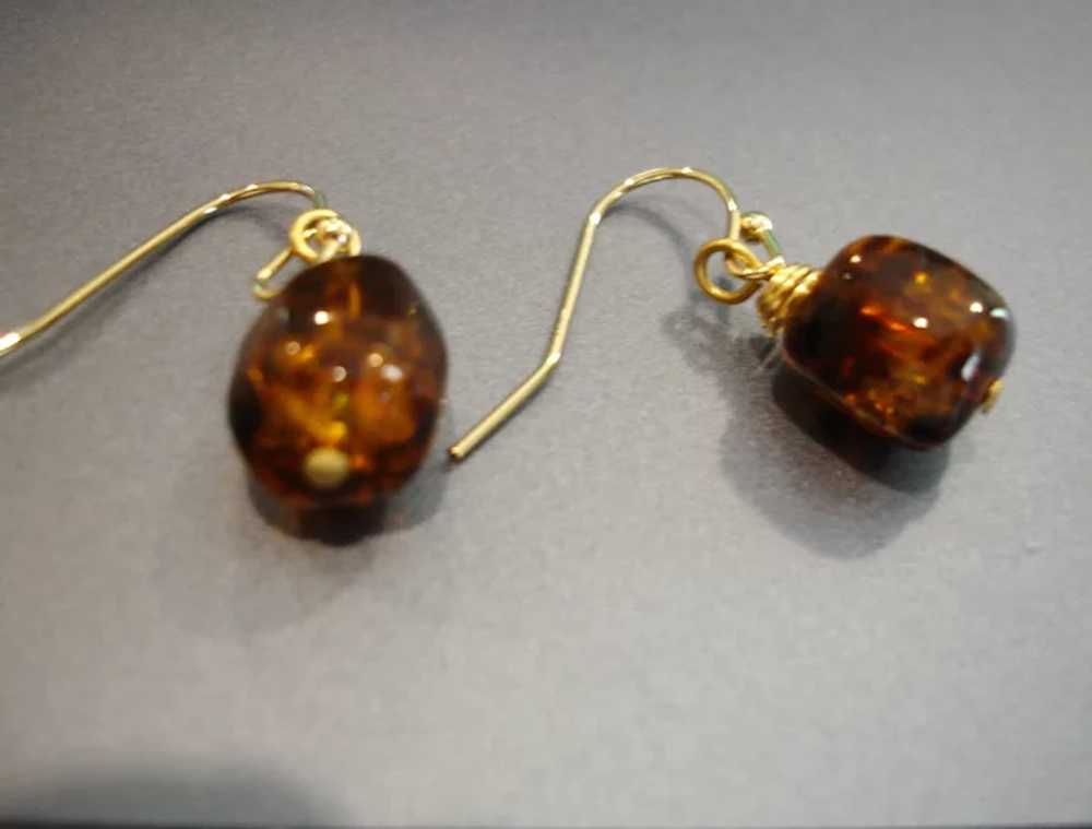 Vintage Faux Tortoise Shell Bead Dangle Drop Earr… - image 3