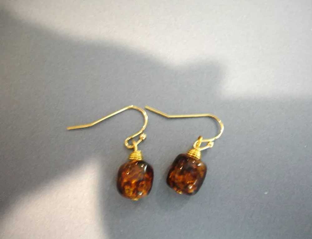 Vintage Faux Tortoise Shell Bead Dangle Drop Earr… - image 4