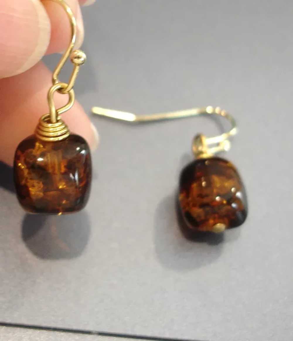 Vintage Faux Tortoise Shell Bead Dangle Drop Earr… - image 5