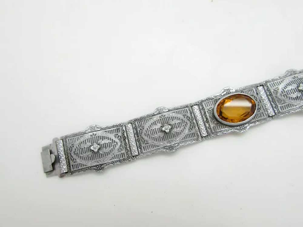 Ornate Filigree Bracelet with Topaz Faceted Glass - image 7