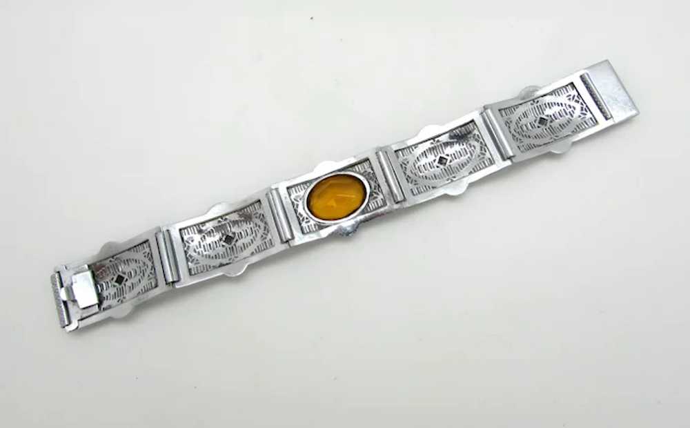 Ornate Filigree Bracelet with Topaz Faceted Glass - image 8