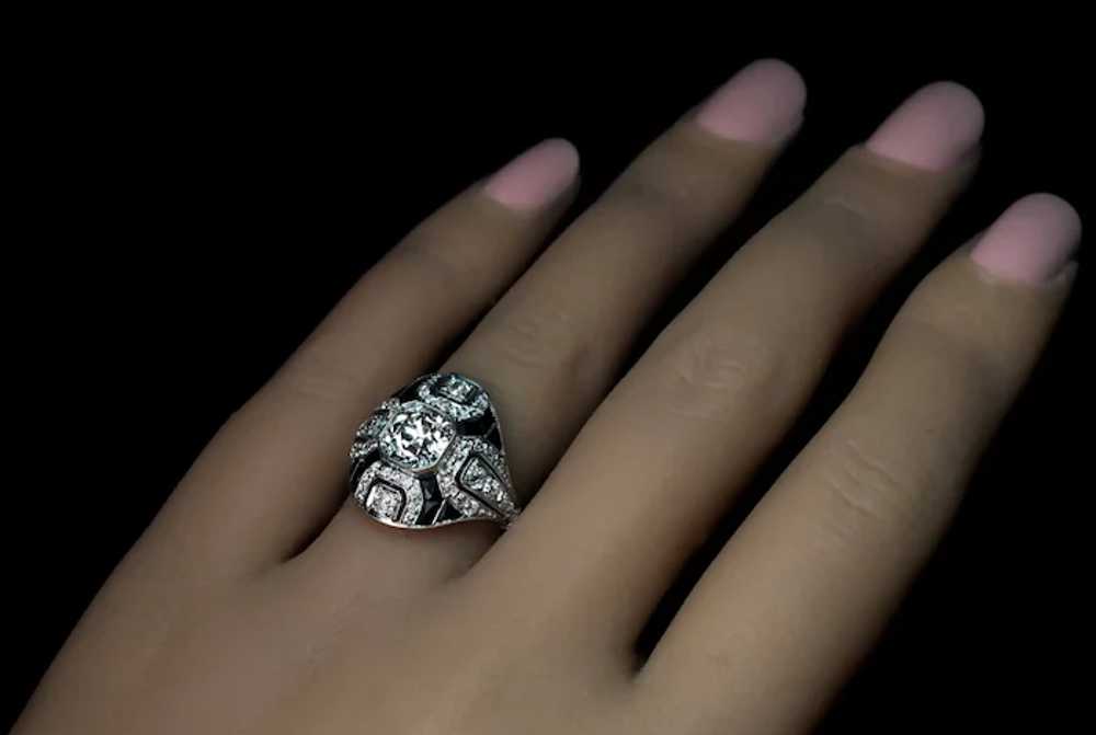 Art Deco Vintage Diamond Onyx Platinum Ring - image 2