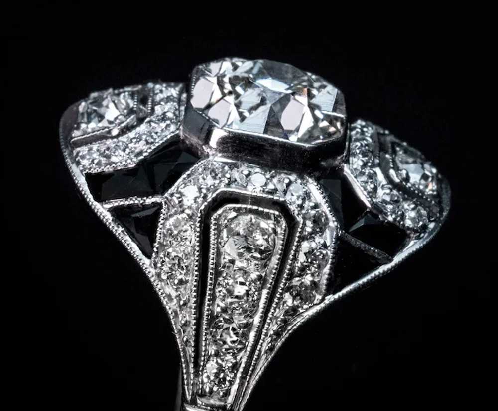 Art Deco Vintage Diamond Onyx Platinum Ring - image 4