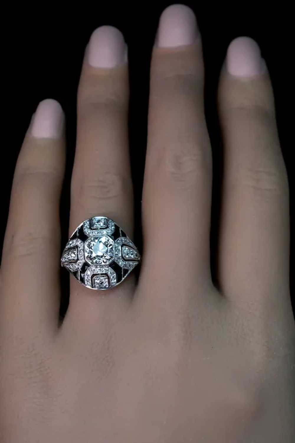 Art Deco Vintage Diamond Onyx Platinum Ring - image 5