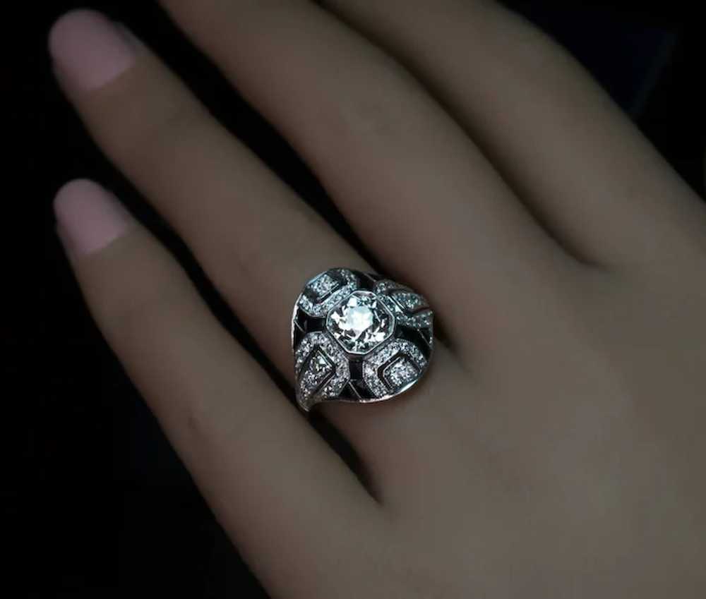 Art Deco Vintage Diamond Onyx Platinum Ring - image 6