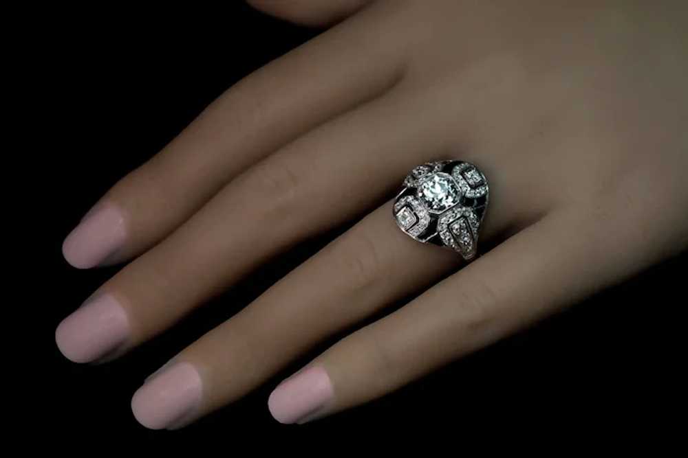 Art Deco Vintage Diamond Onyx Platinum Ring - image 8