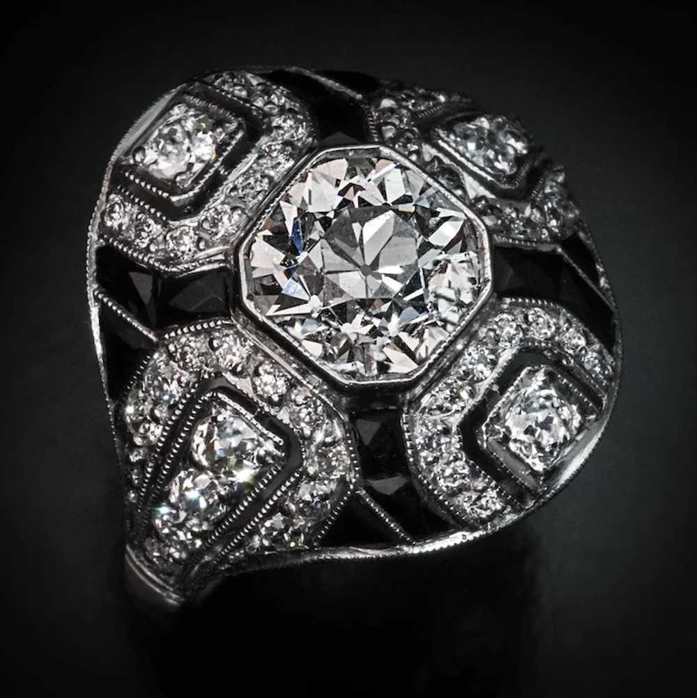 Art Deco Vintage Diamond Onyx Platinum Ring - image 9