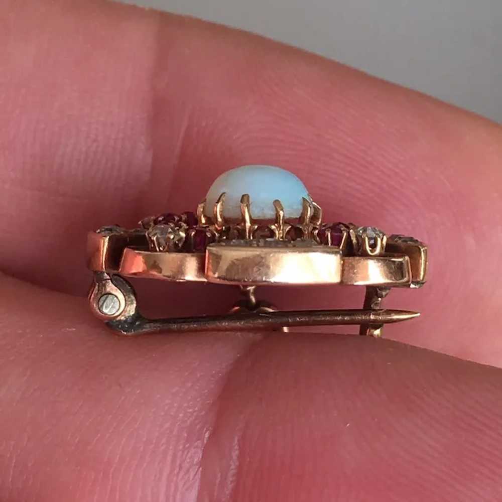 Victorian Rose Gold Diamond Opal Ruby Pendant-Bro… - image 3