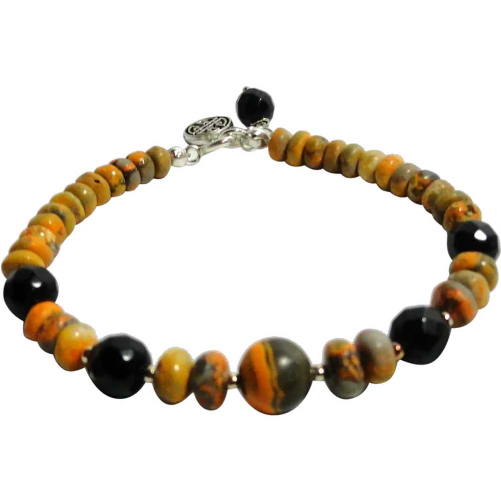 JFTS Bumble Bee Jasper & Black Onyx 925 Sterling … - image 1