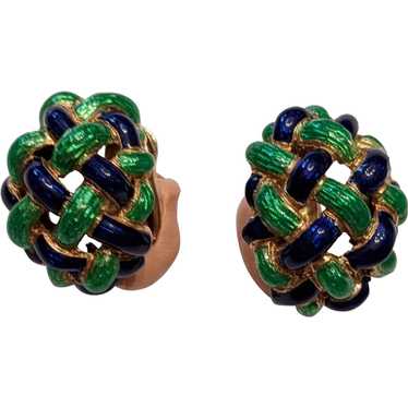 18k Gold And Enamel Bombe Italian Earrings