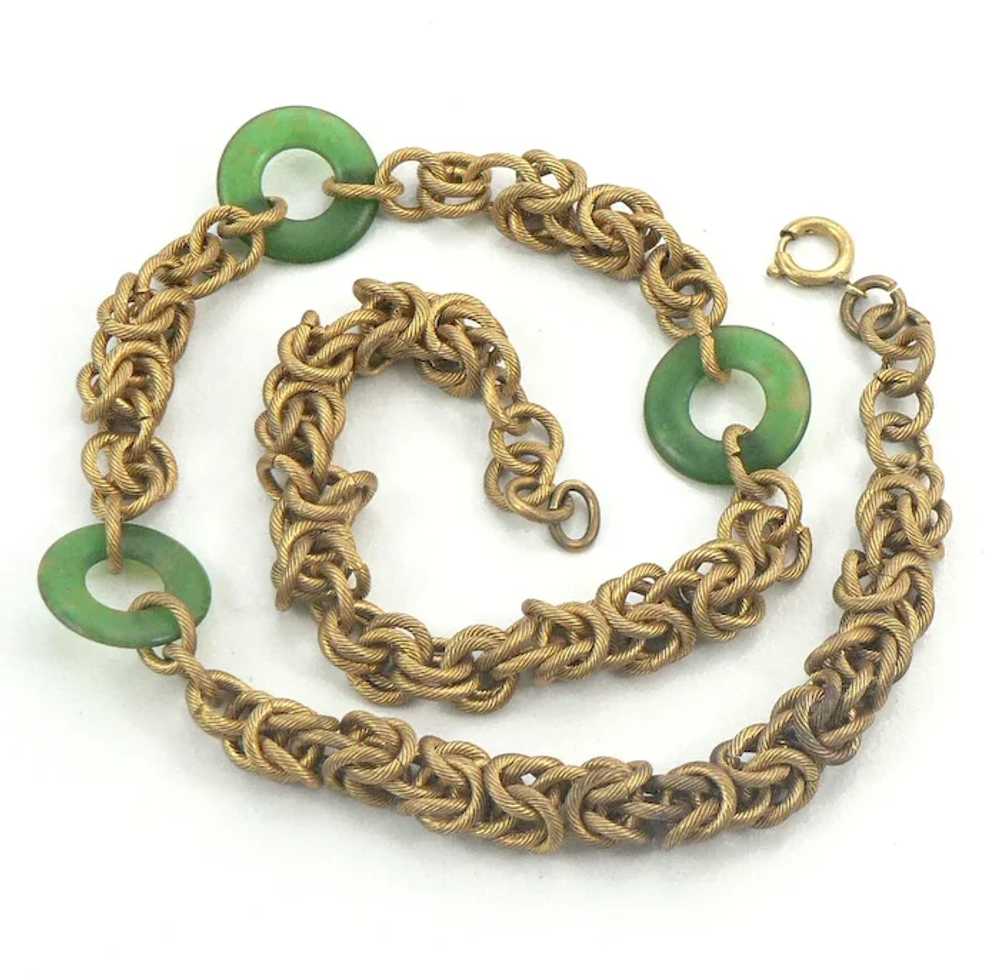 Golden Byzantine Chain Necklace with Green Discs - image 2