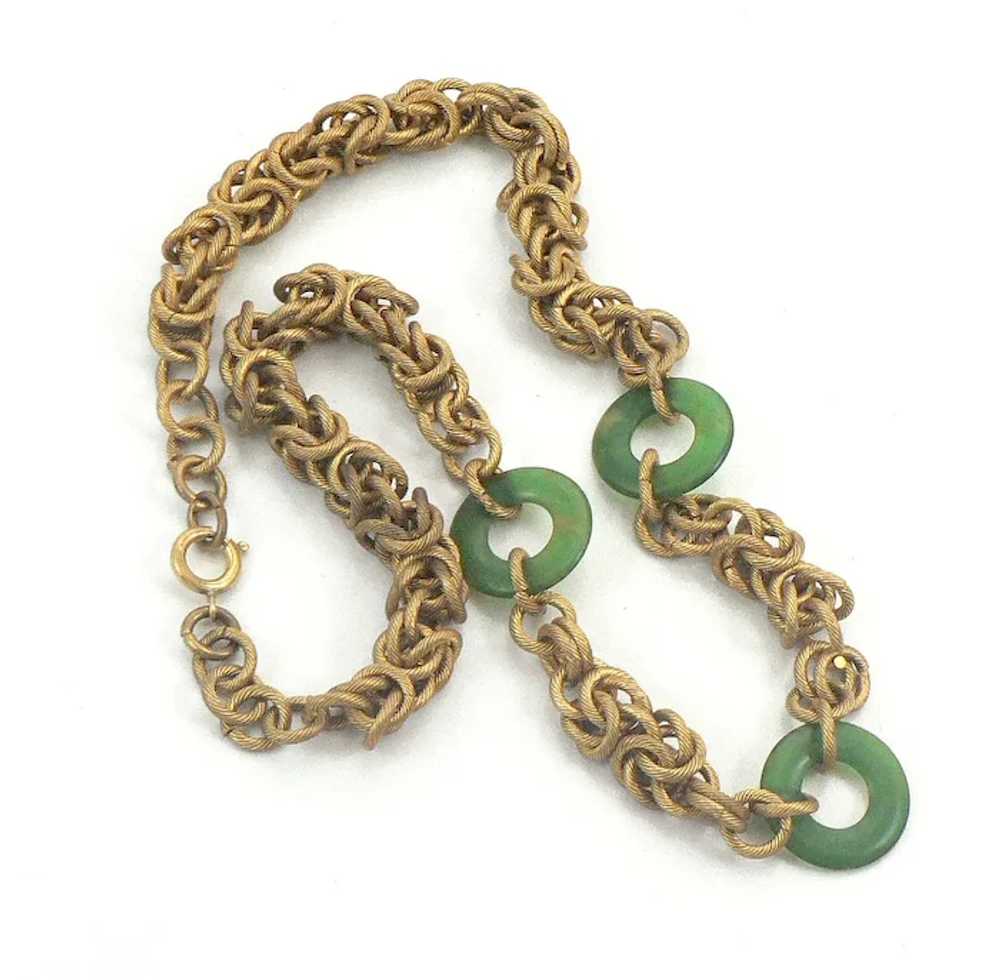 Golden Byzantine Chain Necklace with Green Discs - image 3