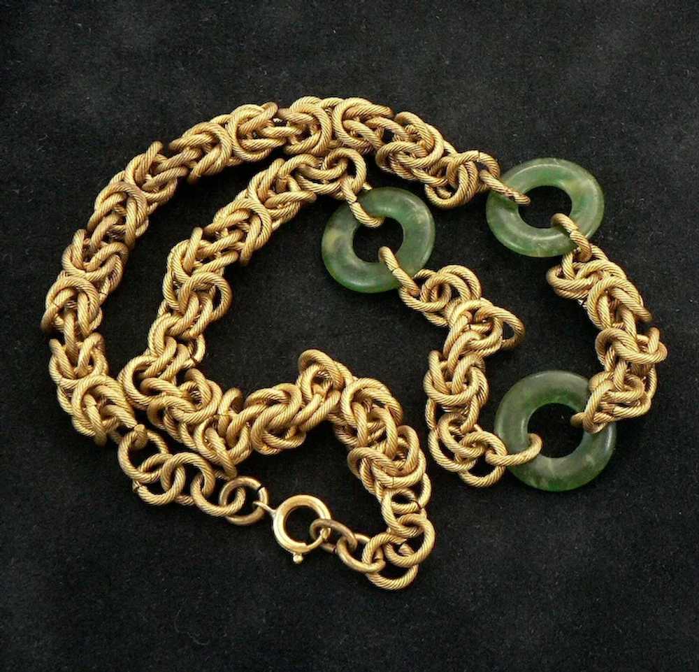 Golden Byzantine Chain Necklace with Green Discs - image 5